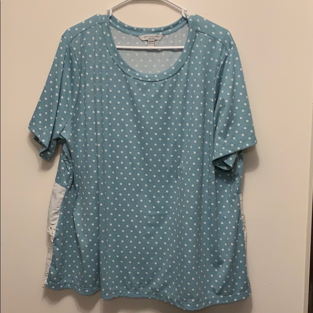 White and green Striped blouse with lacy material